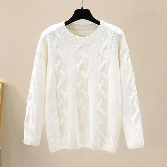 Autumn Winter Large Size Versatile Sweater Women's Loose Round Neck Long Sleeve Knitted Pullover