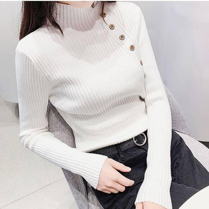 Pofulove Thick Autumn Winter Half-high Collar Tight Knit Bottoming Female Students Hedging Sweater