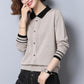 Women's Lapel Knit Sweater Fashion Button Solid Color Pullover Thickened Warm Plus Size Sweater
