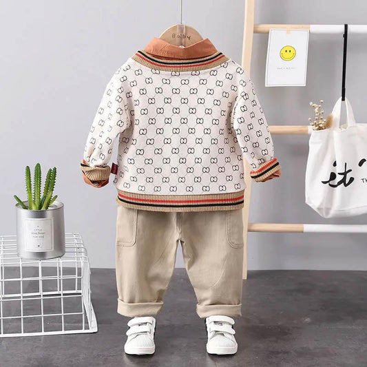 Boys Spring and Autumn Suit Knitted Sweater Coat Shirt Pants Three-piece Set Children Boy Baby Cute Cool Casual Three-piece Set