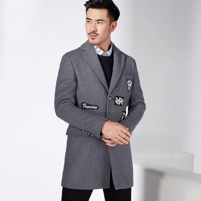 Men Casual Coat Woolen Trench Coat Business Male Solid Overcoat Med- Long Jackets Tops Men's Jacket