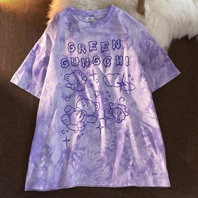 Tie-dye Short-sleeved Hip-hop Street Style Tops Neutral Summer Loose Half-sleeved Couples T-shirts Trendy