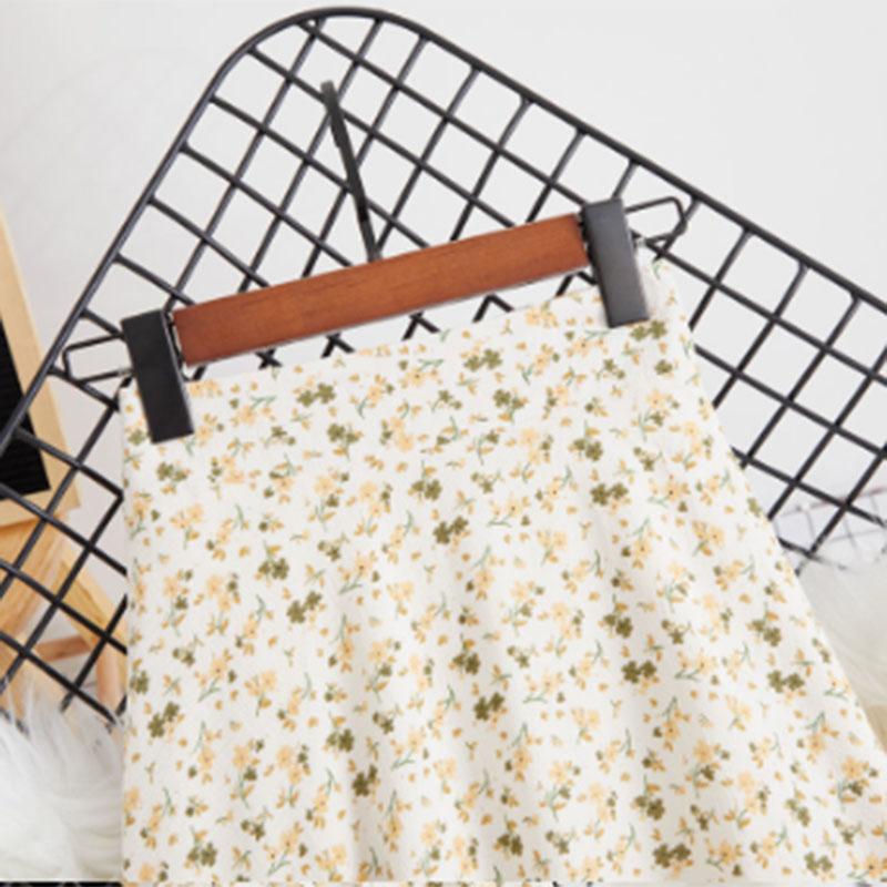Cool Printed Chiffon Skirt Women's Summer Mid-length Small Fresh Floral High-waisted Over-the-knee Long Skirt
