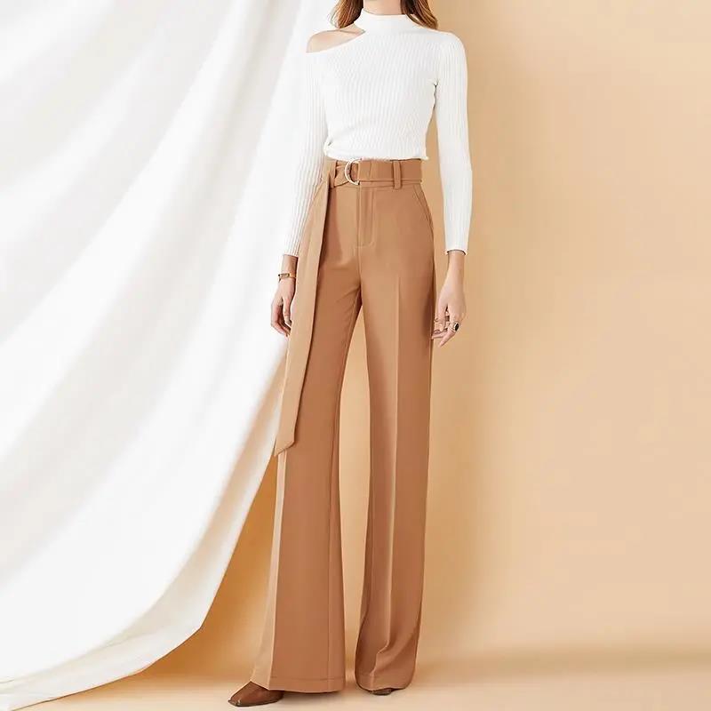 Long Wide-leg Pants Women Spring and Autumn Straight-leg Pants Khaki High-waist Korean Style Mopping Pants with A Sense of Thinness and Loose Pants