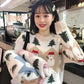 Female Large Size Vintage Loose Print Sweaters Women's Autumn and Winter Sweet Style Knitted Pullover Tops