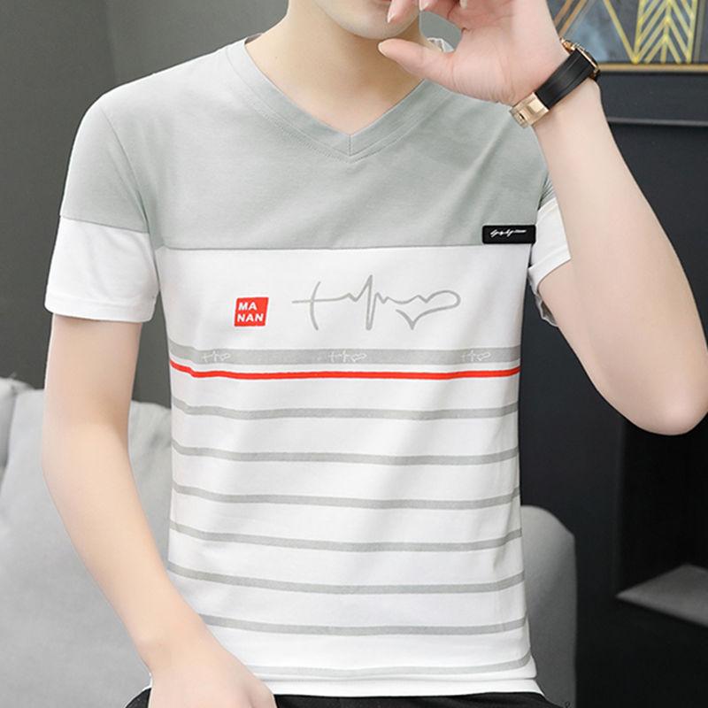 Men's Summer Trend Striped V-neck Half Sleeve T-shirt