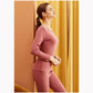 Women's Long Sleeve Cotton Thermal Underwear Round Neck Solid Color Bottoming Pajama Set Slim Fit Elastic Pants Two Piece Set Sleeping Suit