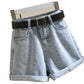 WTEMPO High Waist Denim Shorts Women Loose Spring and Summer Wide Leg A-line Thin Curled Bottom Casual Shorts