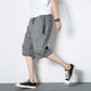 Thin Wide Leg 7 Points Men's Shorts Casual Linen Large Size Loose Cropped Pants Men's Beach Pants Bottoms