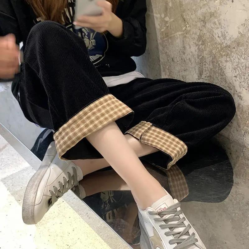 Corduroy Pants Women's Autumn and Winter New Korean Style Loose High Waist Wide-leg Pants Plus Velvet Thick Casual Trousers