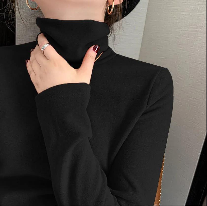 Double-sided Brushed Velvet Turtleneck Bottoming Shirt Women's Winter Thickened Sweater Slim Fit Stretch Knitted Sweater
