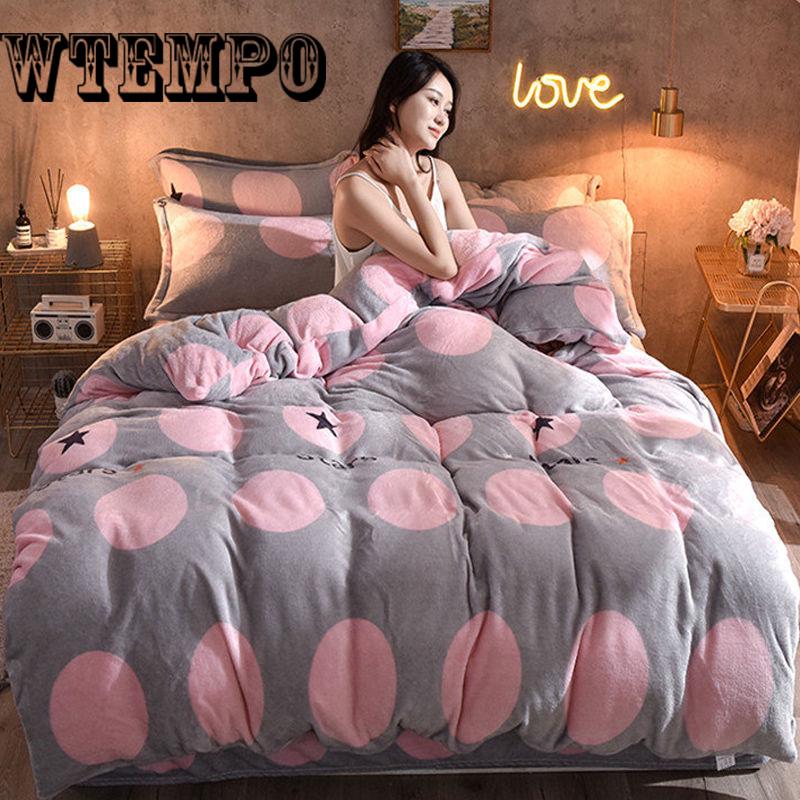 Flannel Cashmere Bedding Set Duvet Cover Pillowcase Sheets 4pcs Winter Warm Comforter Sets