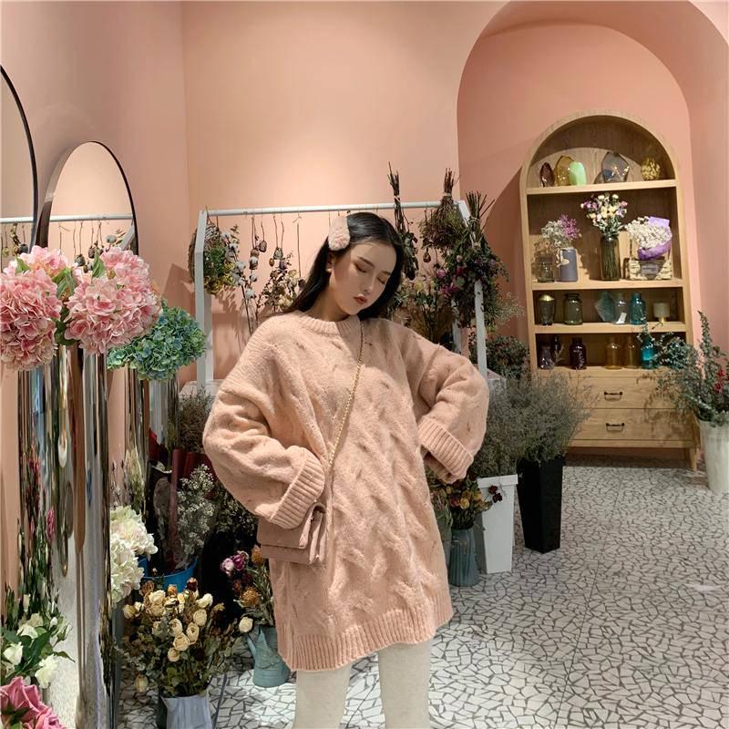 Pofulove Wind Loose Twist Sweet and Gentle  Sweater Long Sleeve Sweater Women Autumn and Winter
