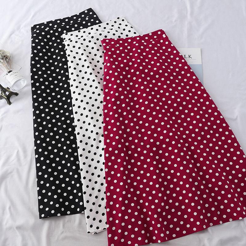 Women Sexy Tight A-line Chiffon High Waist Printed Hip Skirt Short Skirt Knee-length Wave point Zipper Elastic Waist Club Casual Home Office