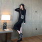 Shiny Long Sleeved Black Dress Sexy Slim Female Knee Length Dress Solid Elegant Party Dress Night