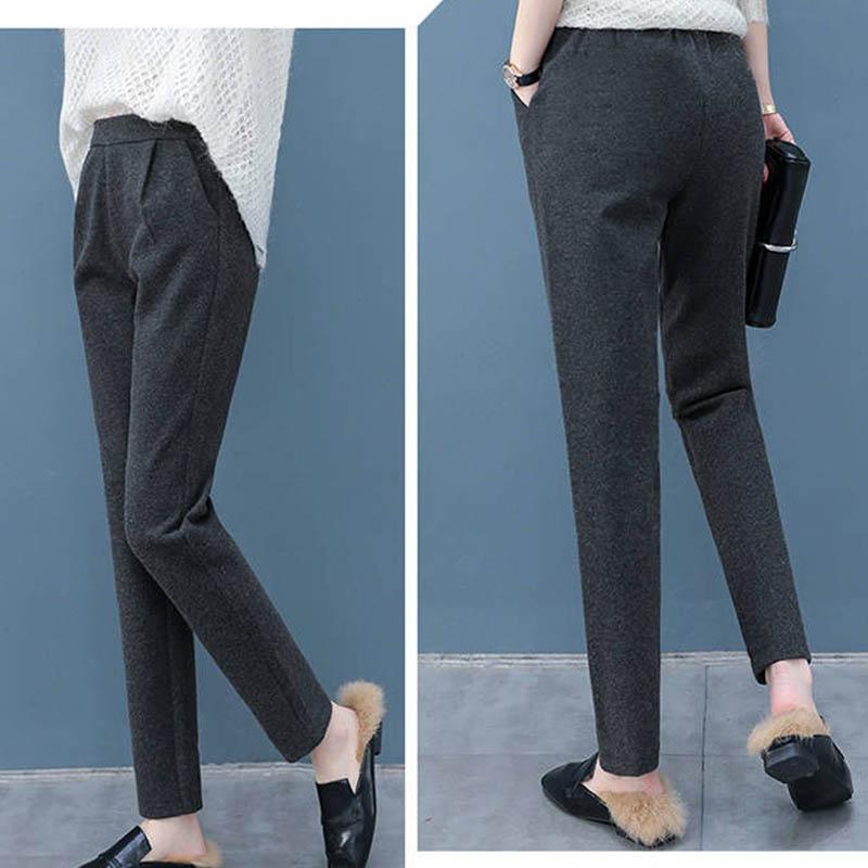 Woolen Pants Women's Autumn and Winter Korean Style Loose and Thin Straight Casual Pants Carrot Harem Trousers Warm and Fashionable