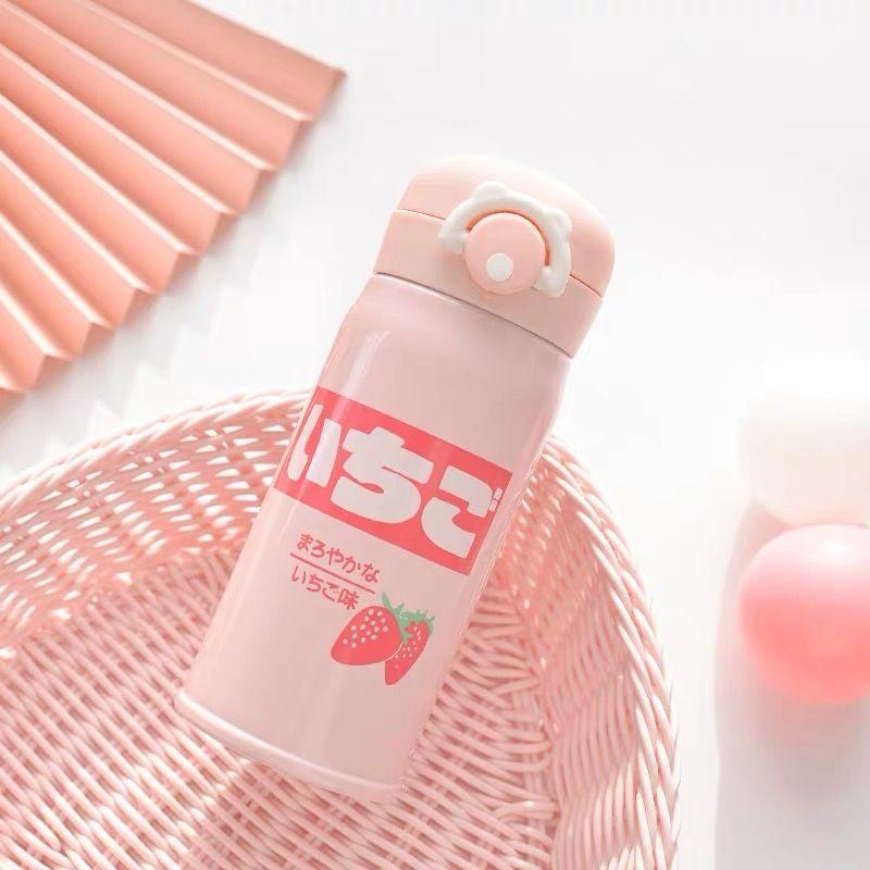 350/500ml Stainless Steel Thermos Coffee Tea Milk Travel Mug Gift Cute Water Bottle Cartoon Strawberry Insulated Vacuum Flask