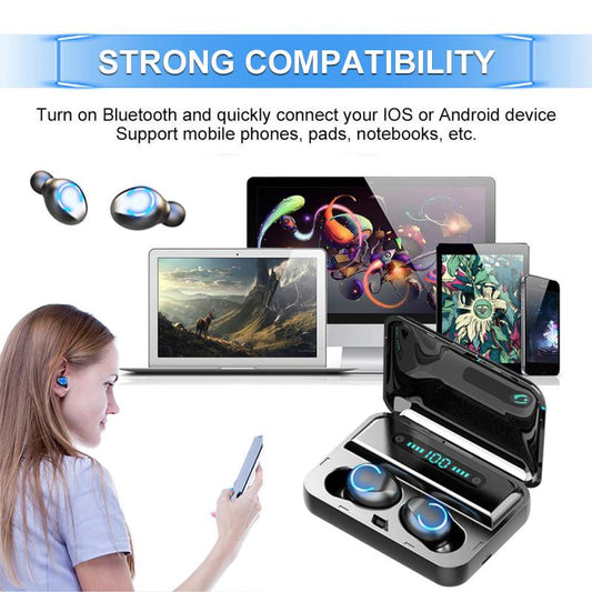 Bluetooth Earphones Mini LED Display Headphone Stero Sound 1200mah Power Bank Sport Wireless Headset
