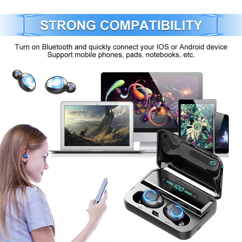 Bluetooth Earphones Mini LED Display Headphone Stero Sound 1200mah Power Bank Sport Wireless Headset