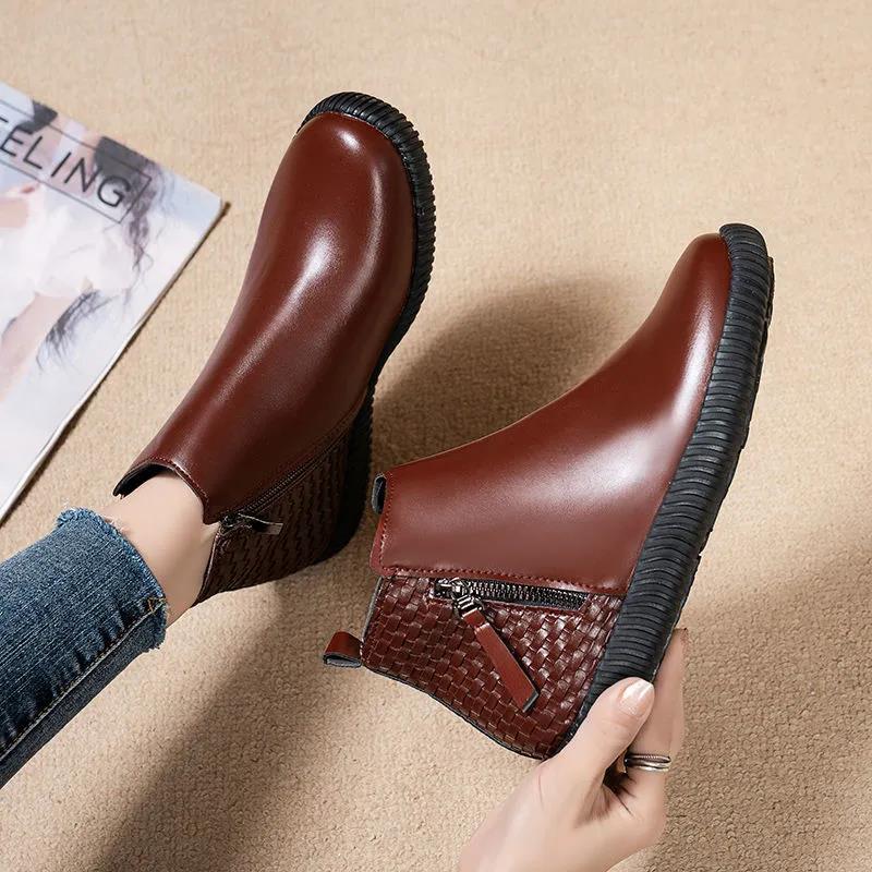 Women's Boots Soft-soled Autumn Winter Boots Warm and Velvet Non-slip Soft-soled Cotton Shoes Flat Shoes