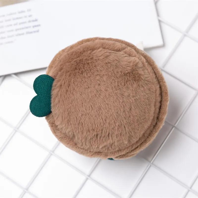 Women's Winter Thickened Warm Earmuffs Cute Green Buds Hamburger Foldable Ear Muffs Earflap Plush Antifreeze Easy To Carry Mini Earwarmers Thick Pad