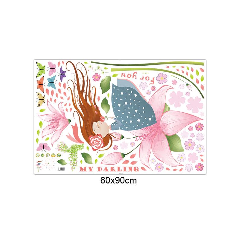 [Wall sticker ]Blowing Petals Girl Wall Stickers For Kids Rooms Nursery Baby Bedroom Children Decals