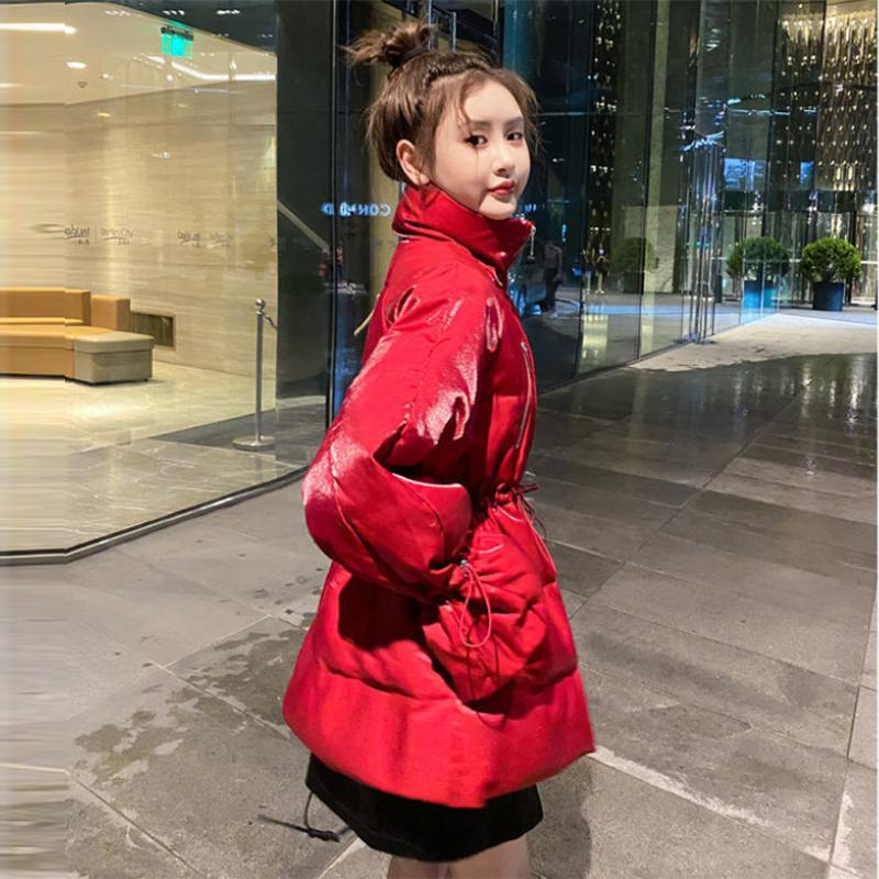 Women's Shiny Mid-length Down Jacket Winter Korean Style Loose Coat Quilted Jacket Warm Stand-collar Down Jacket