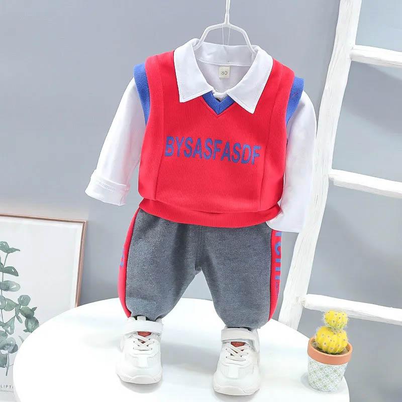 Children's clothing boy spring and autumn suit soft and comfortable printing stitching pattern baby casual clothes long-sleeved three-piece suit