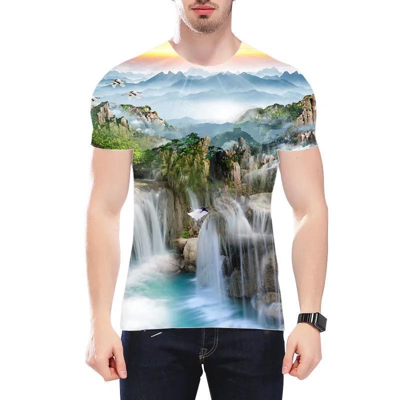 3D Landscape Print T-shirt Summer Men Personality Pullover Fashion Trend Half Sleeve Tees Casual and Comfortable Shirt