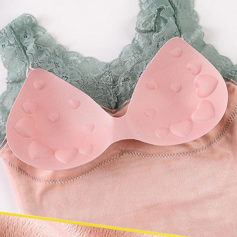 Women's Warm Vest Plus Fat Plus Sling Gather Underwear Thickening Plus Velvet Sexy Bottoming Shirt with Built-in Chest Pad