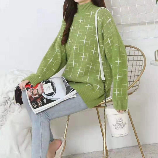 Pofulove Women Winter Warm Mohair O-Neck Pullover Sweaters Long Sleeve Loose Sweater Knitted Tops