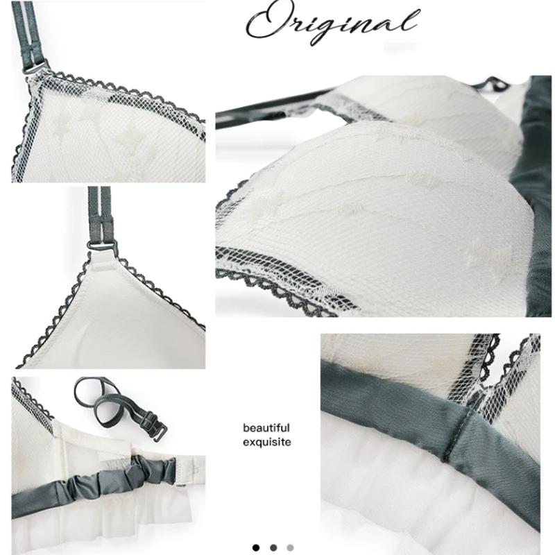 Women's Sexy Lace Underwear Set Gathered Bra for Small Chest No Steel Ring Brassiere Thin Adjustable Comfortable Bra Female Sexy Panties Suit Set