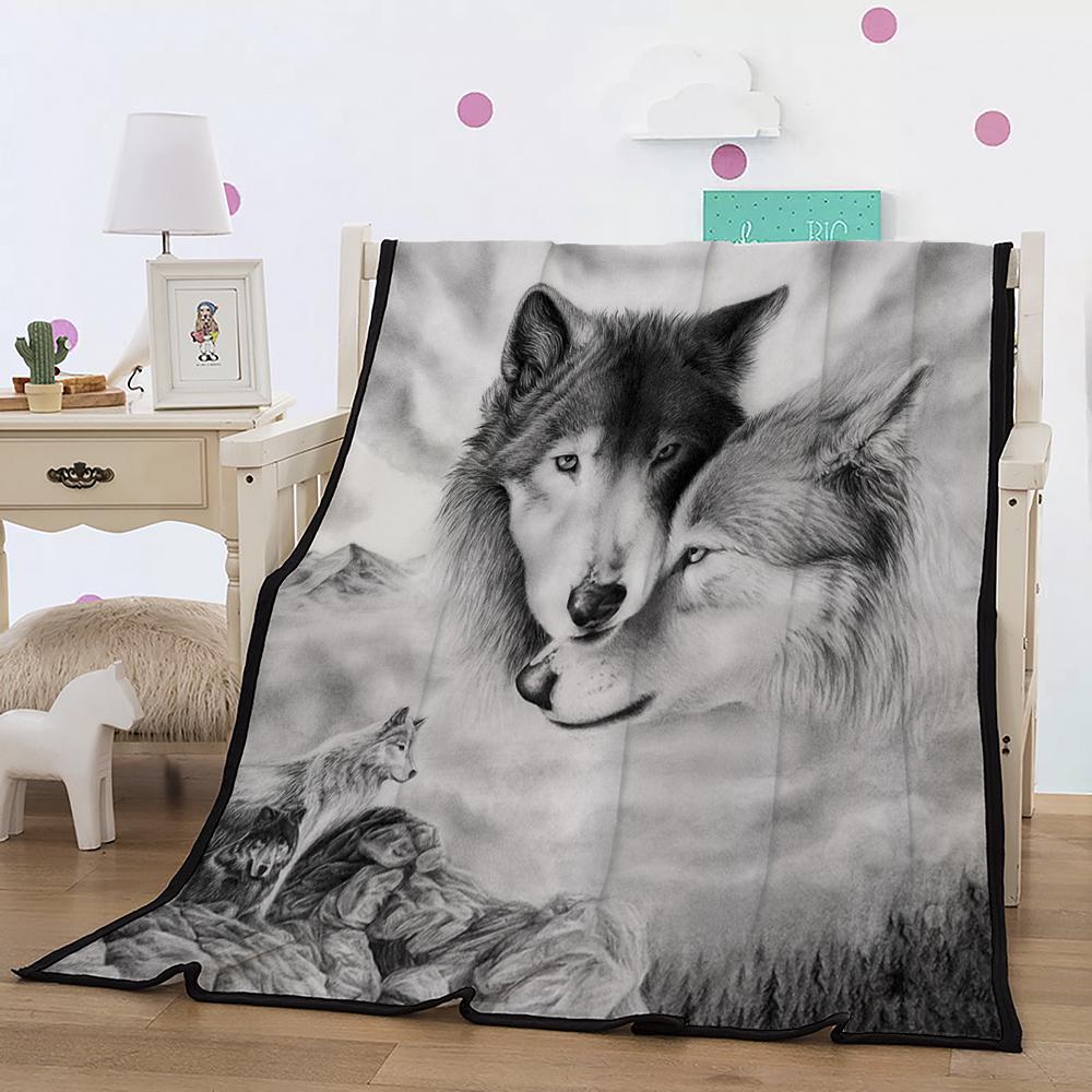 Animals 3D Printed Plush Hooded Blanket for Adults Kid Wearable Blankets Rose and Wolf