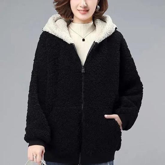 Winter Women's Warm Plush Thickened Hooded Coat Female Large Size Versatile Short Loose Lamb Wool Jacket