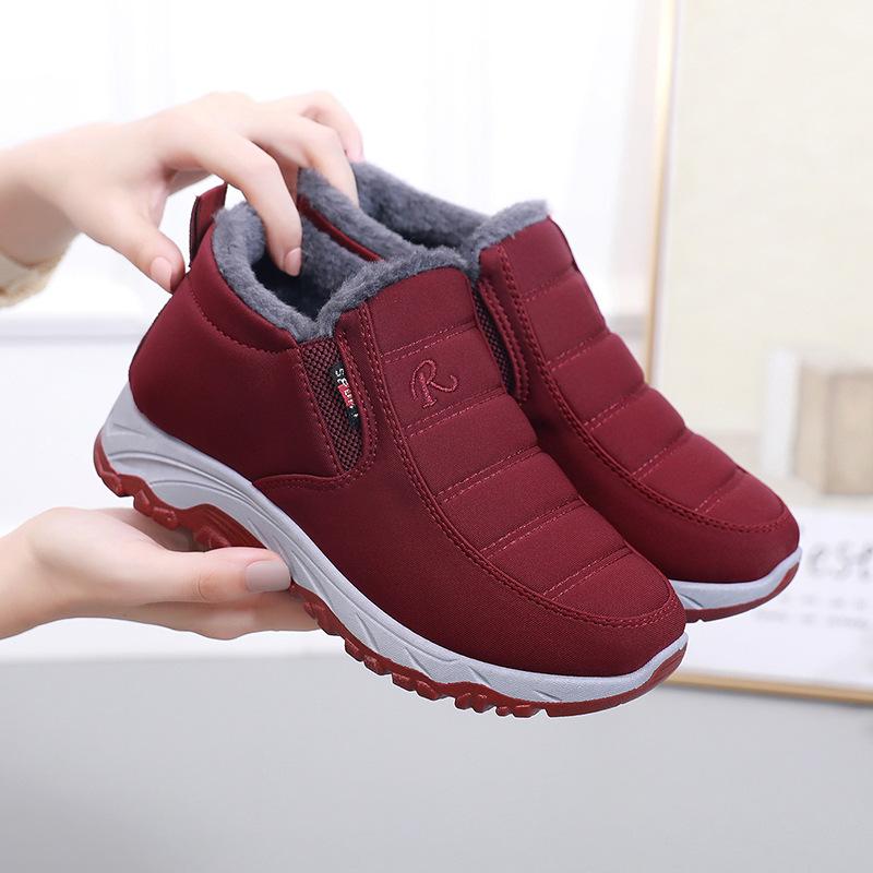 Autumn and Winter Women Plus Velvet Thick Warm Sports Shoes Non-slip Solid Color High-top Sneakers Middle-aged and Elderly Mothers Boots