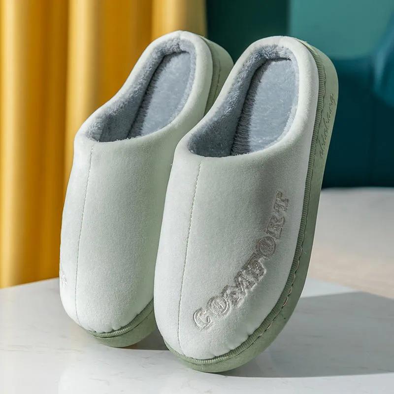 Pink Winter Slippers Women Thick Warm Cotton Shoes Home Mens Plus Size Winter Slipper