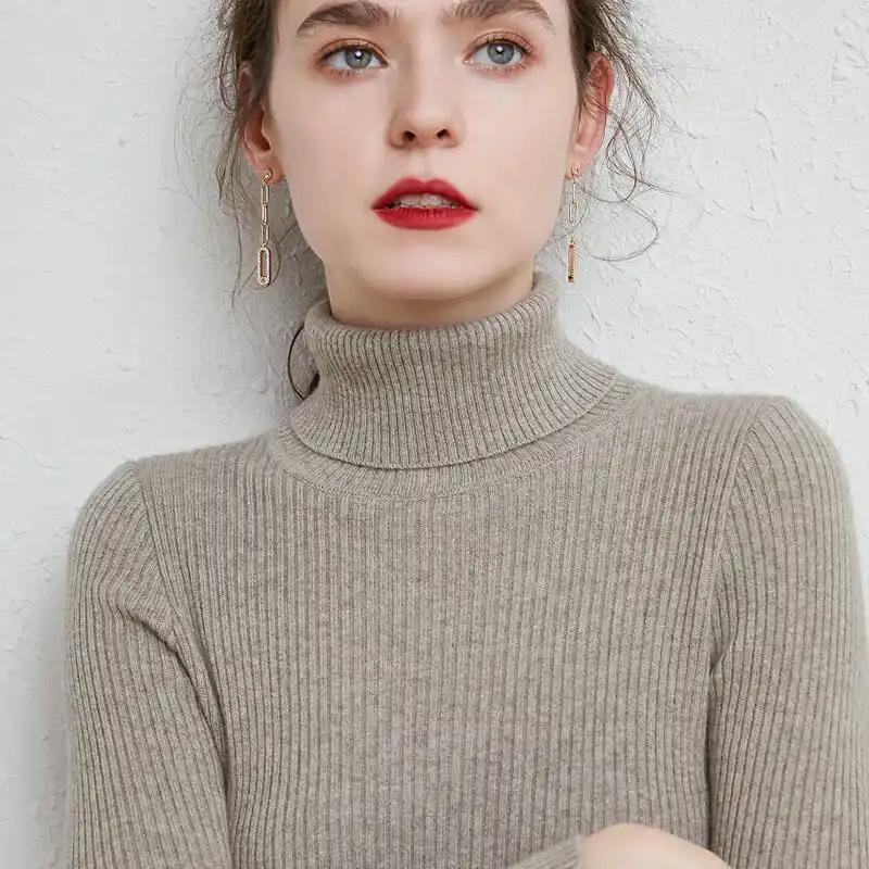 Turtleneck Pullover Sweaters Women Autumn Winter Casual Plus Size Knitted Jumper Solid Basic High Neck Tops