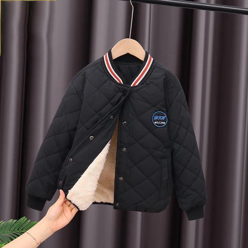Children's Down Jacket Boys and Girls Cotton-padded Jacket Liner Plus Velvet Thick Winter Solid Color Warm Jacket Cotton Jacket