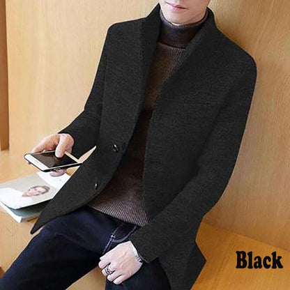 Men Winter Wool Coat Men's Jacket Solid Simple Blends Woolen Coat Male Trench Coat Casual Overcoat