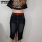 Denim Skirt Autumn Solid Color Zipper Mid Waist Cowboy Skirt Package Hip Knee Length A-line Slim Skirts