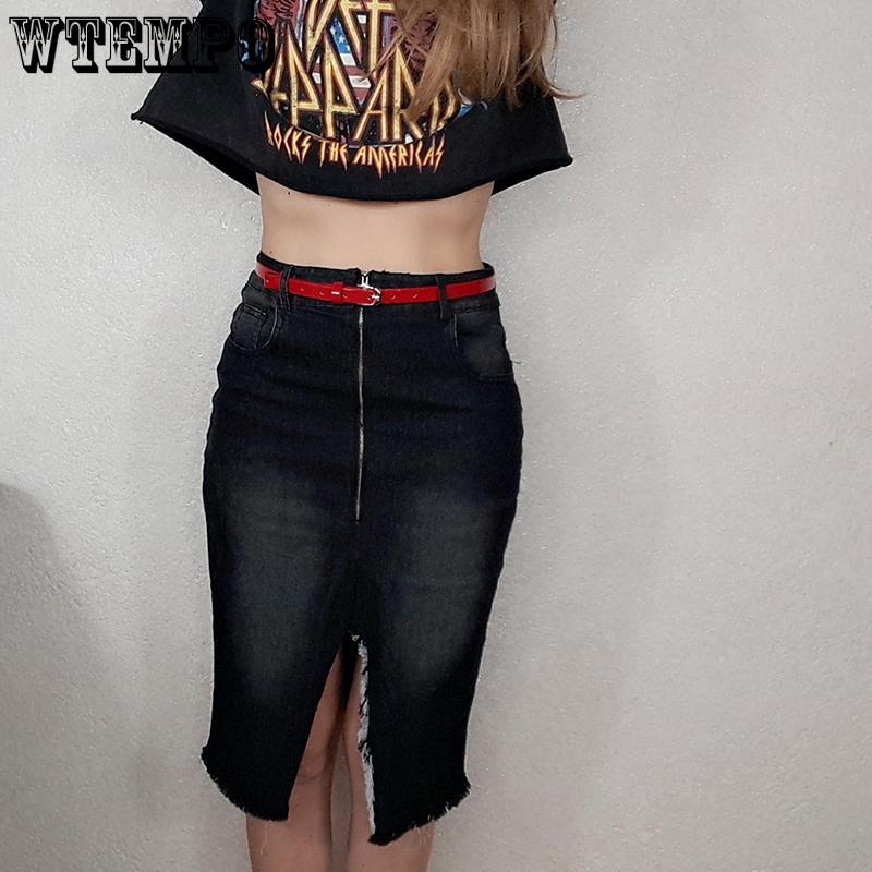 Denim Skirt Autumn Solid Color Zipper Mid Waist Cowboy Skirt Package Hip Knee Length A-line Slim Skirts