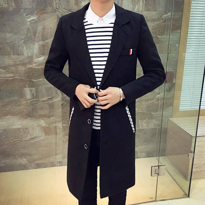 Winter Wool Jacket Men's Wool Coat Casual Slim Woolen Coat Men's Long Cotton Collar Trench Coat