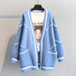 Pofulove Autumn Winter Women's Loose Alphabet Thick Knit Mid-length Sweater Cardigan Coat Women