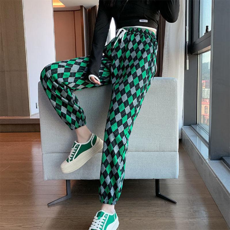 Plaid Sports Pants Women's Spring and Summer Loose and Thin Large Size Straight Casual Sweat Pants Leggings Harem Pants