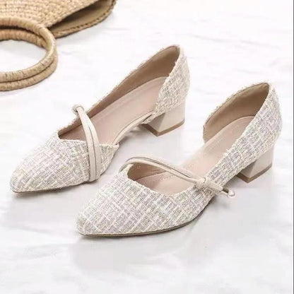 Shallow Mouth Pointed Toe Side Hollow Thick Heel Mid-heeled Shoes Women Working At Work Can Wear Mid-heeled High-heeled Shoes Sweet Style