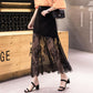 European and American Bag Hip Mesh Fashion Long Skirt Women's High Waist Denim Bias Cut Lace Stitching Skirt