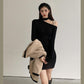 WTEMPOWomen Sexy Hollow Out Strapless Temptation Slim Long Sleeve Split Snap Tight Nightclub Bar Dress