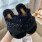 Ladies Cotton Slippers Shiny Flat Shoes Autumn and Winter Warmth Fluffy Casual Fashion