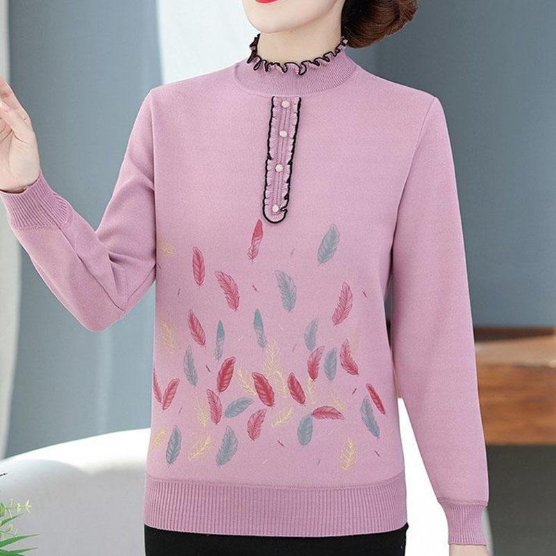 Autumn and Winter Thickened Velvet Sweater Knitted Long-sleeved Bottoming Shirt Middle-aged Pullover Casual Sweater