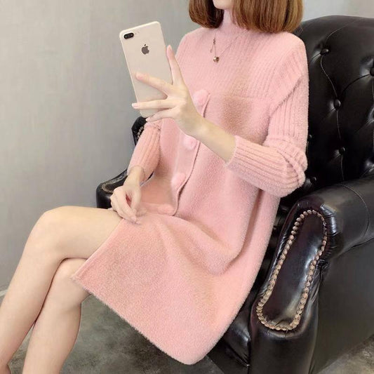 Sweater Covering Belly Women's Thick Solid Color Mid-length Bottoming Shirt Loose and Comfortable Long-sleeved Coat